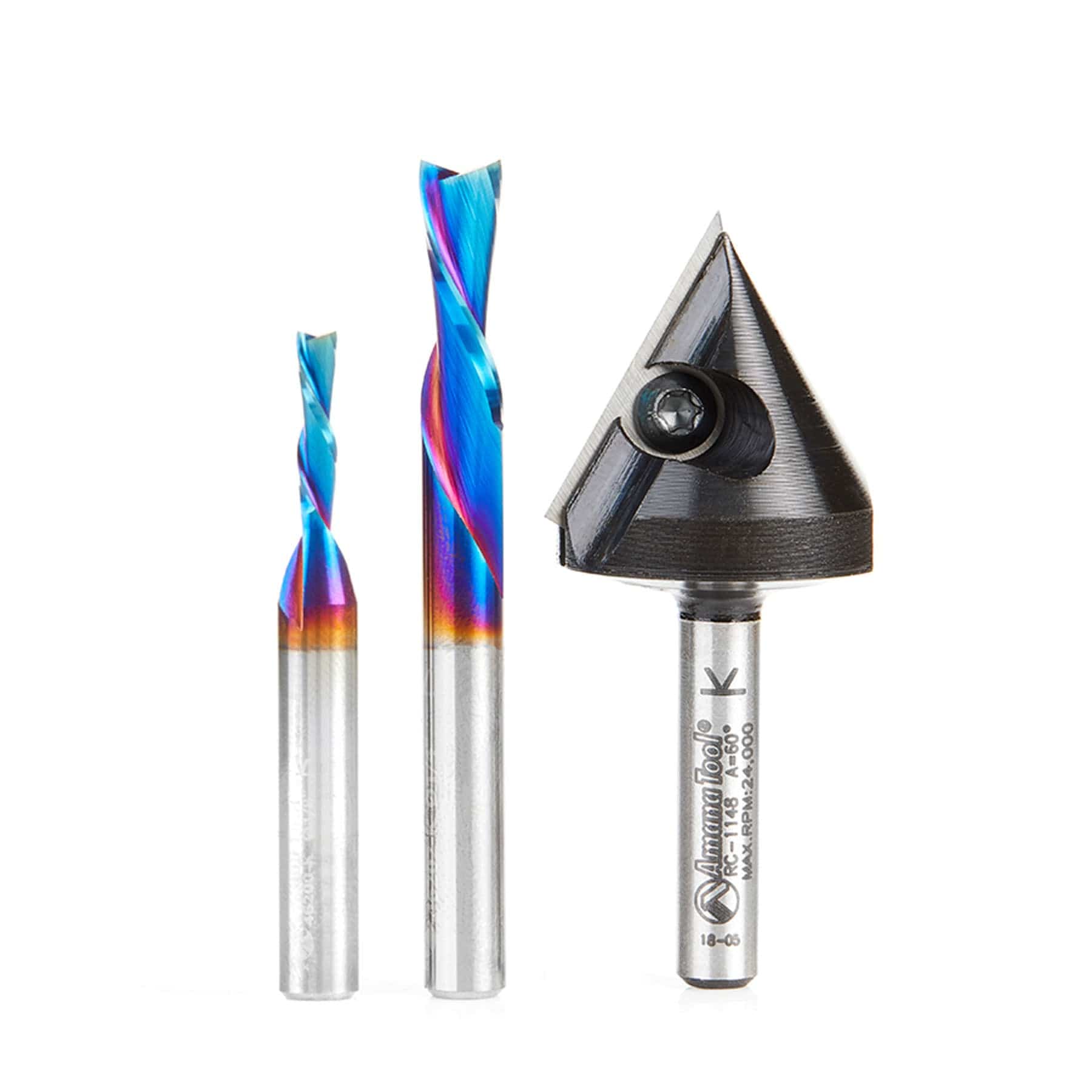 AMS-119-T 3-piece Matt's CNC Starter Spektra Bit Set 1/4" SH with 60 Degree V-Groove with Stackable Case