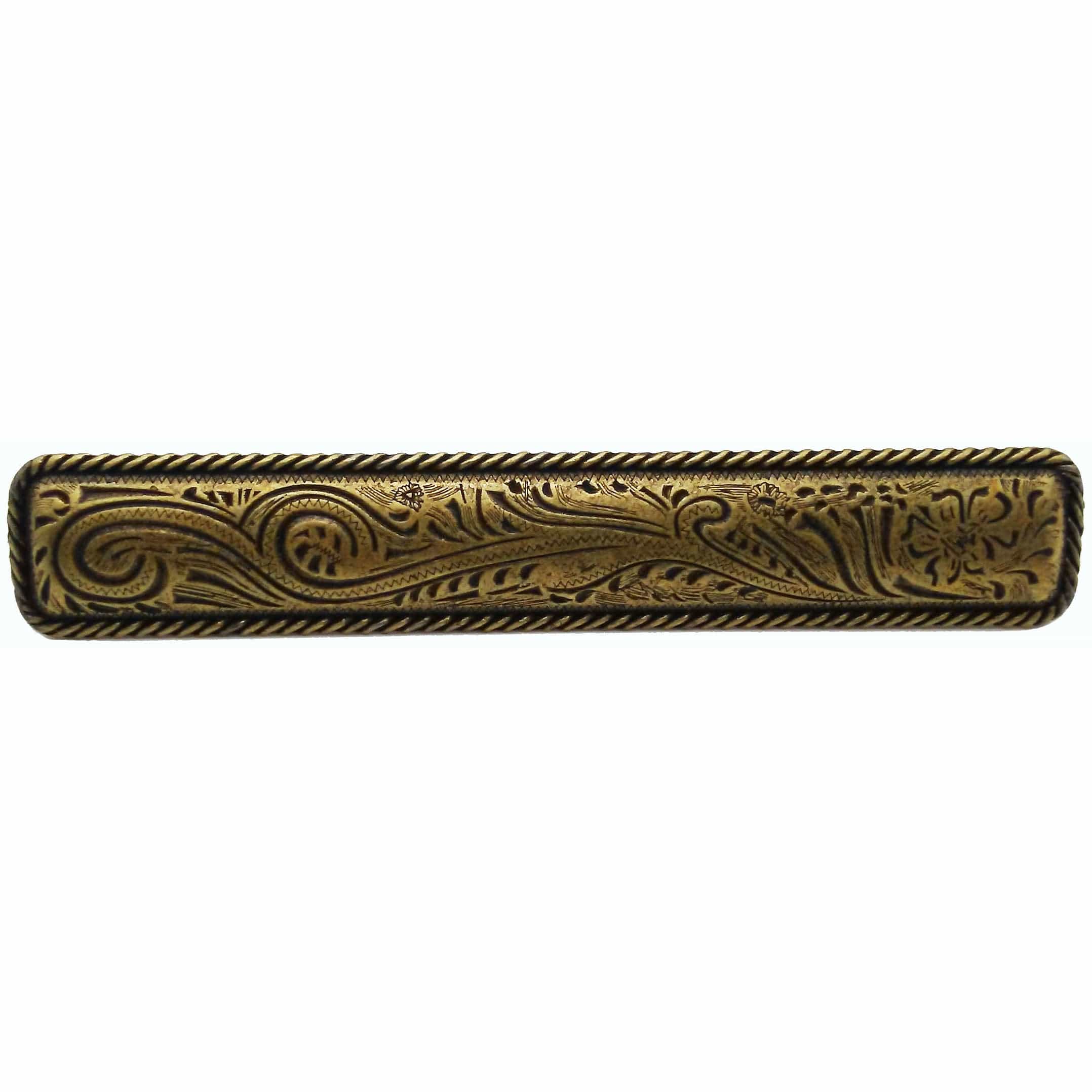 Large Engraved Flower Pull, Brass Oxide