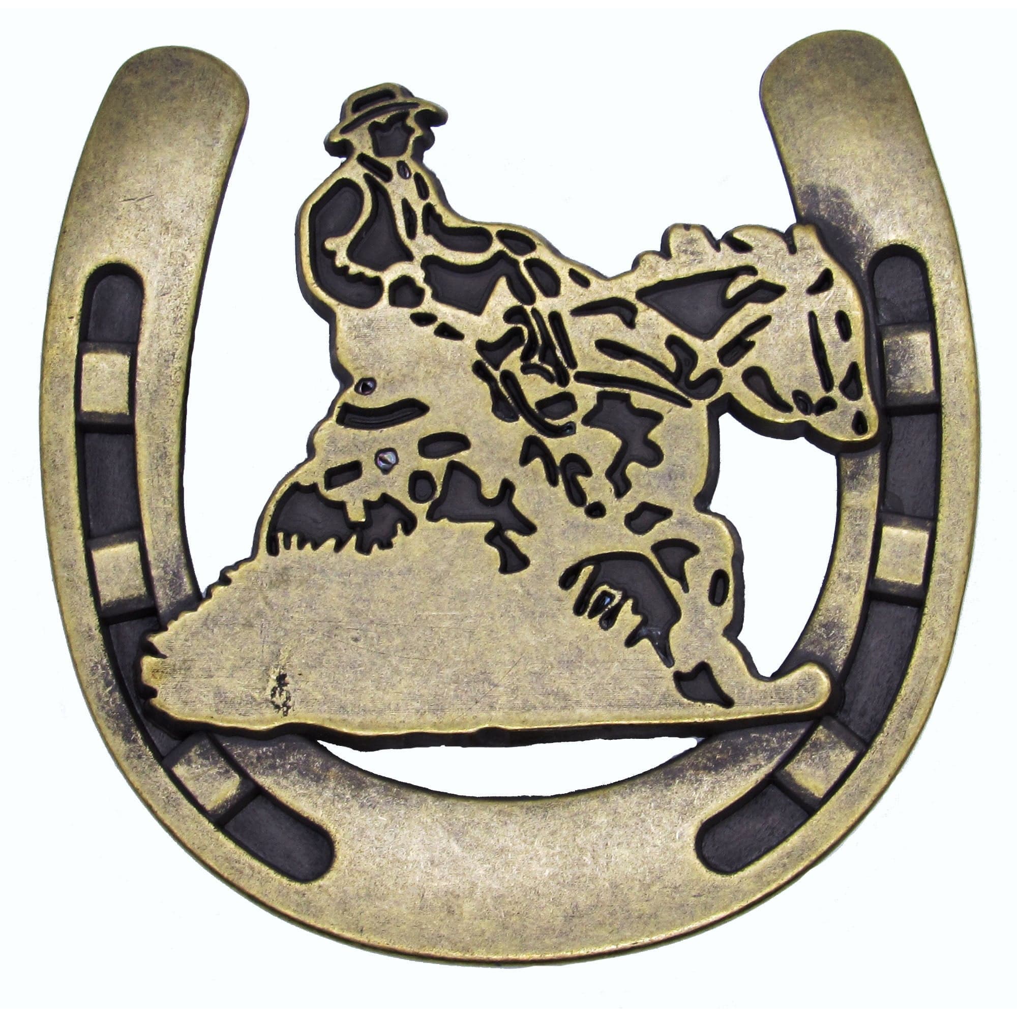 Riding Cowboy Horseshoe Knob, Brass Oxide