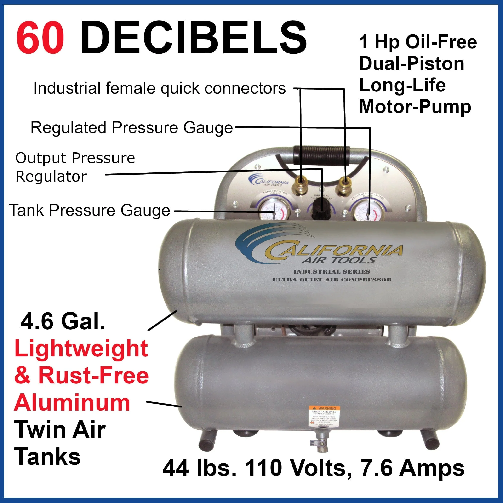 1HP 4-3/5 Gallon Oil-Free Aluminum Tank Air Compressor - Image 3