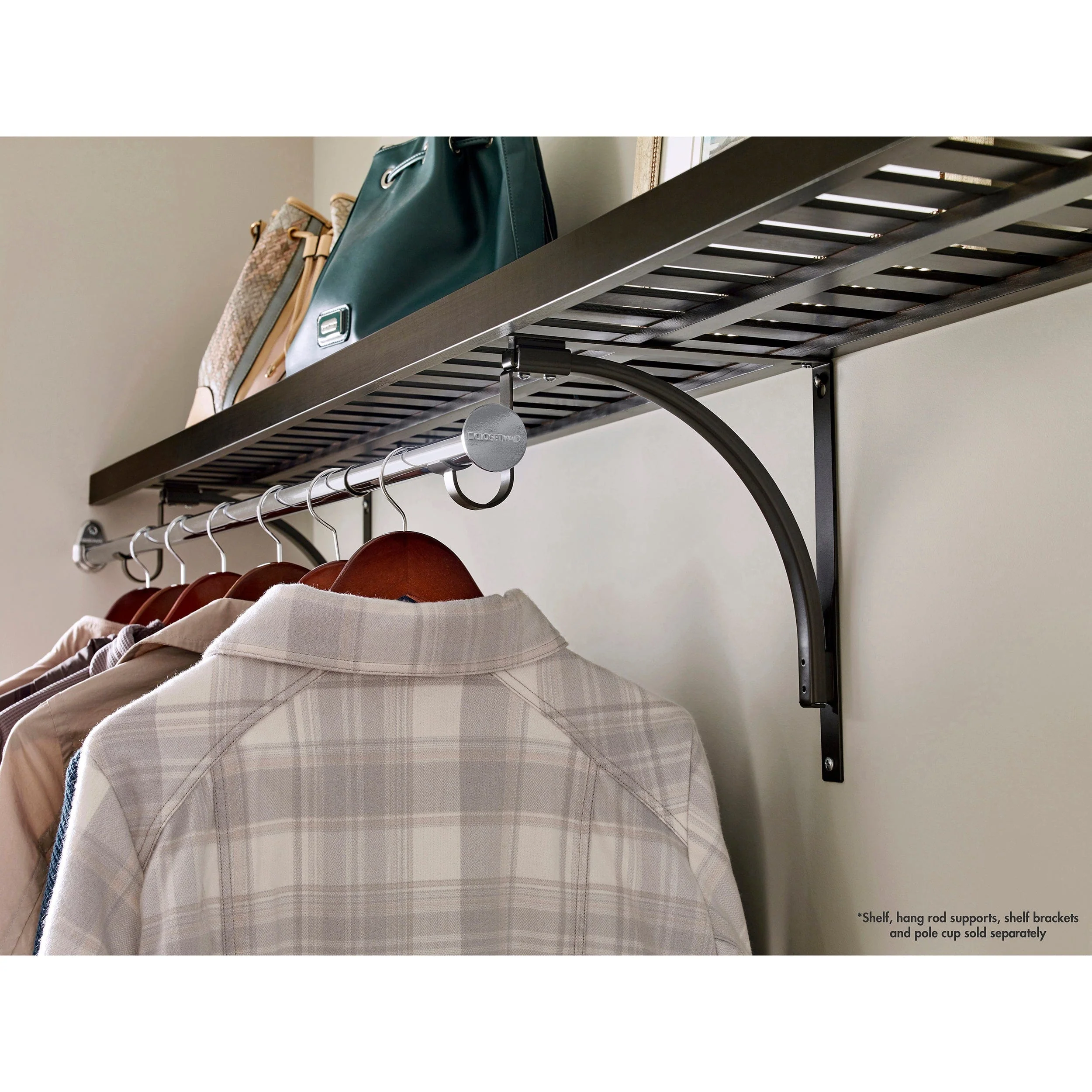 Premium Wood Shelf 40" - 72" W Hang Rod, Chrome - Image 2