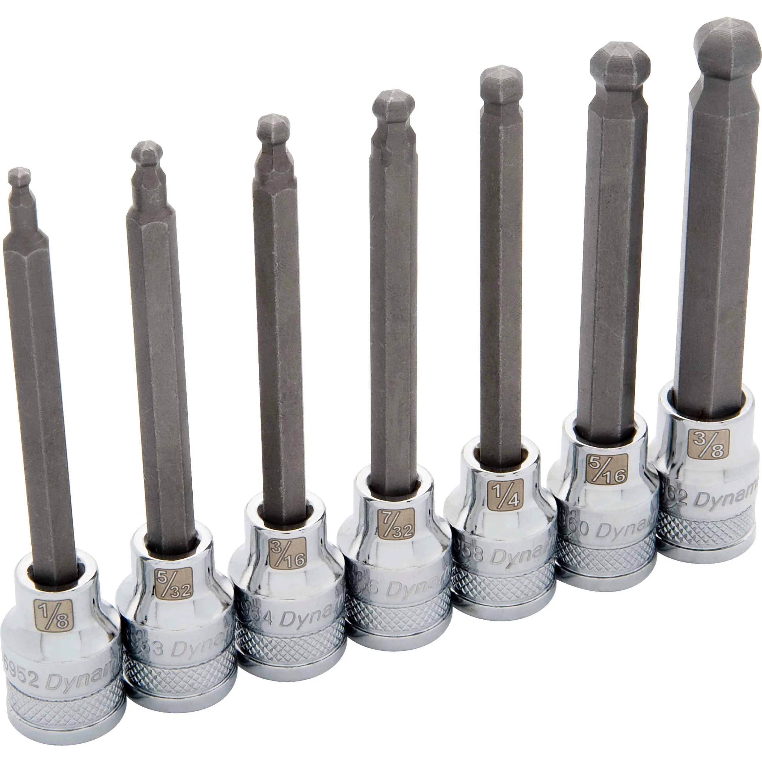 3/8" Drive 7pc SAE Long Ball Nose Hex Socket Set, 1/8" - 3/8"