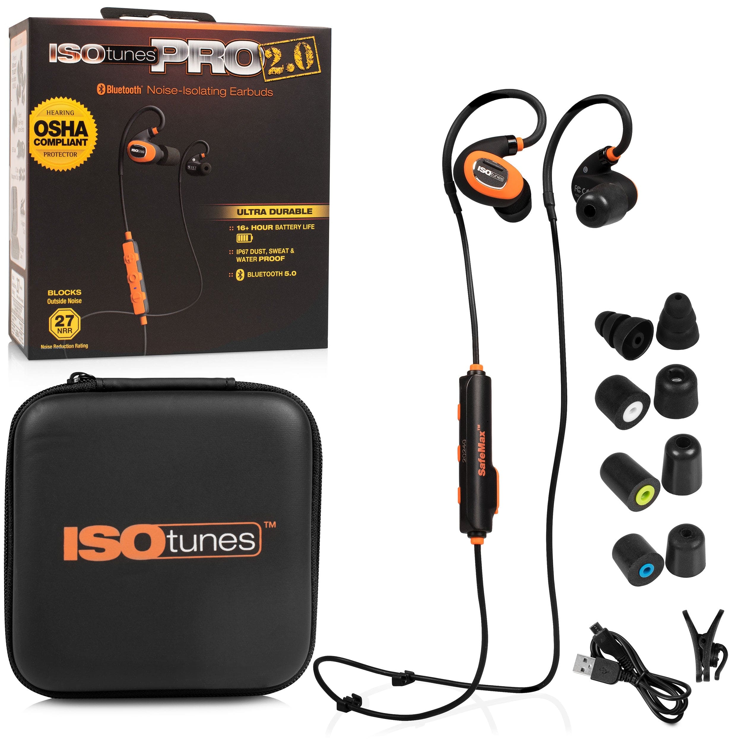 PRO 2.0 Bluetooth Noise-Isolating Safety Earbuds - Orange/Black - Image 5