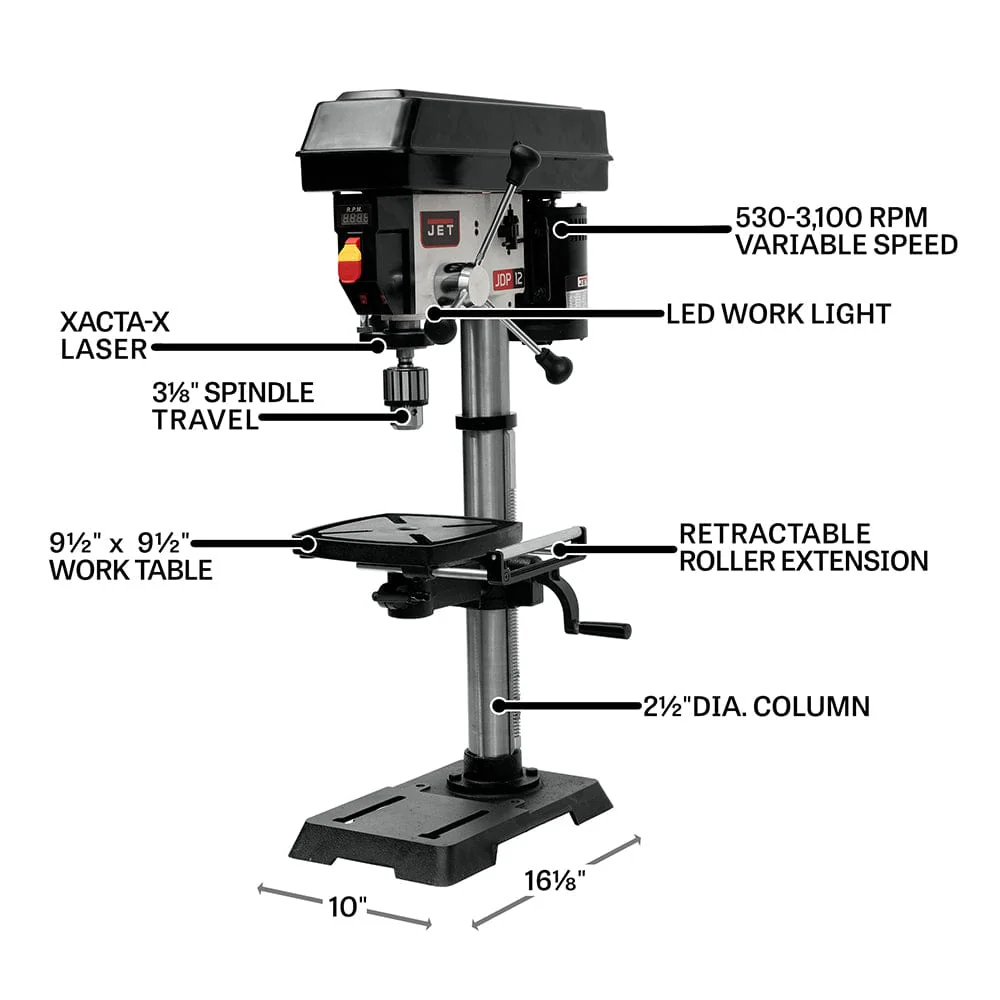 12" Benchtop Drill Press - 1/2 HP 1 Ph 115V - JWDP-12 - Image 5