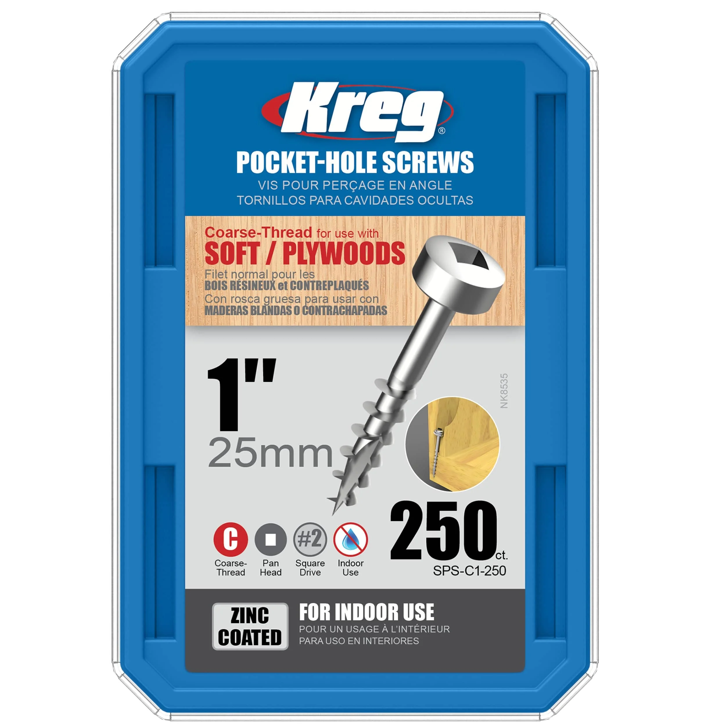 Pocket Hole Screw - #7 x 1" Coarse - Square Drive - Pan-Head - Zinc - Image 6