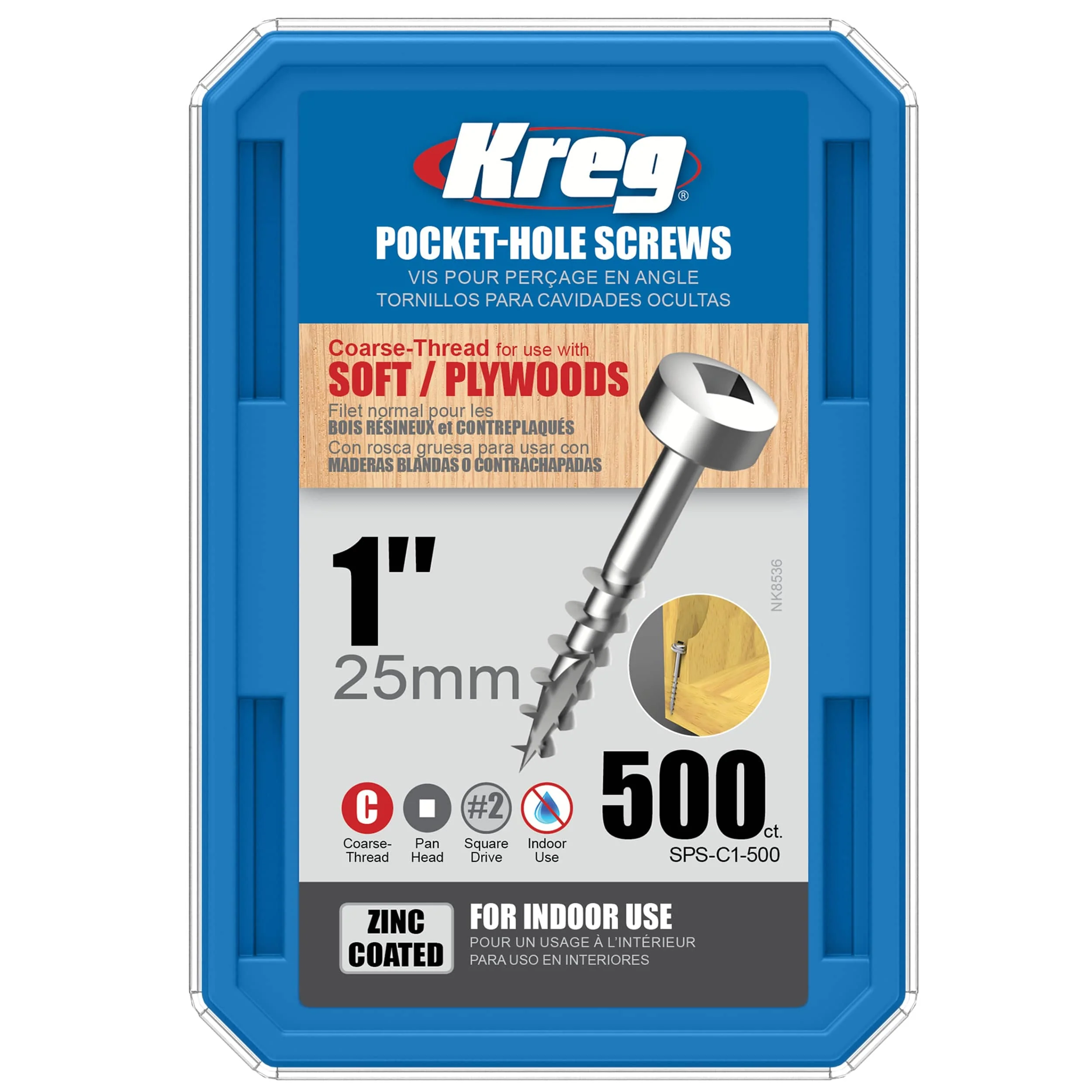Pocket Hole Screw - #7 x 1" Coarse - Square Drive - Pan-Head - Zinc - Image 9