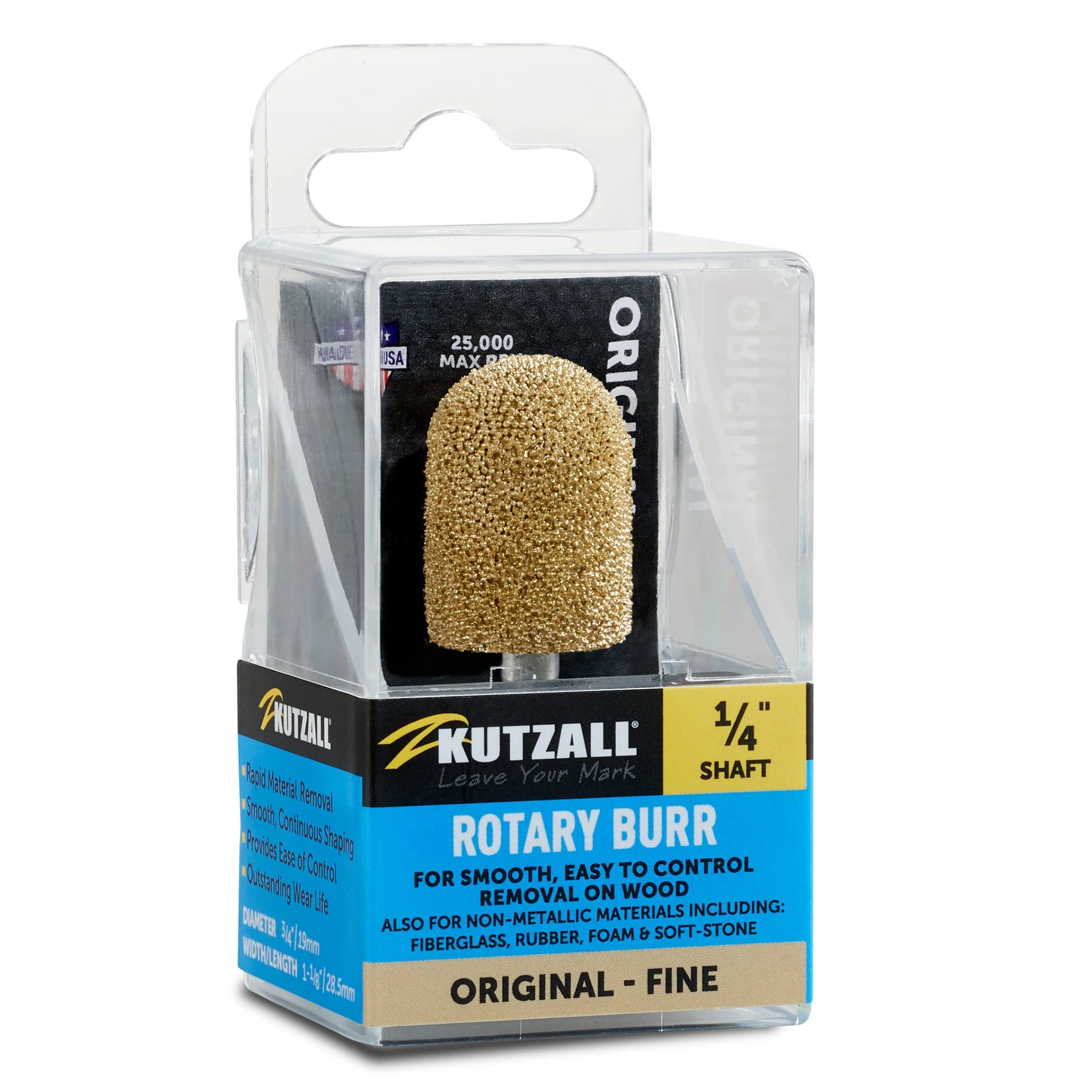 Original Ball Nose Burr, 1/4" Shaft, Fine (3/4" x 1-1/8") - Image 2