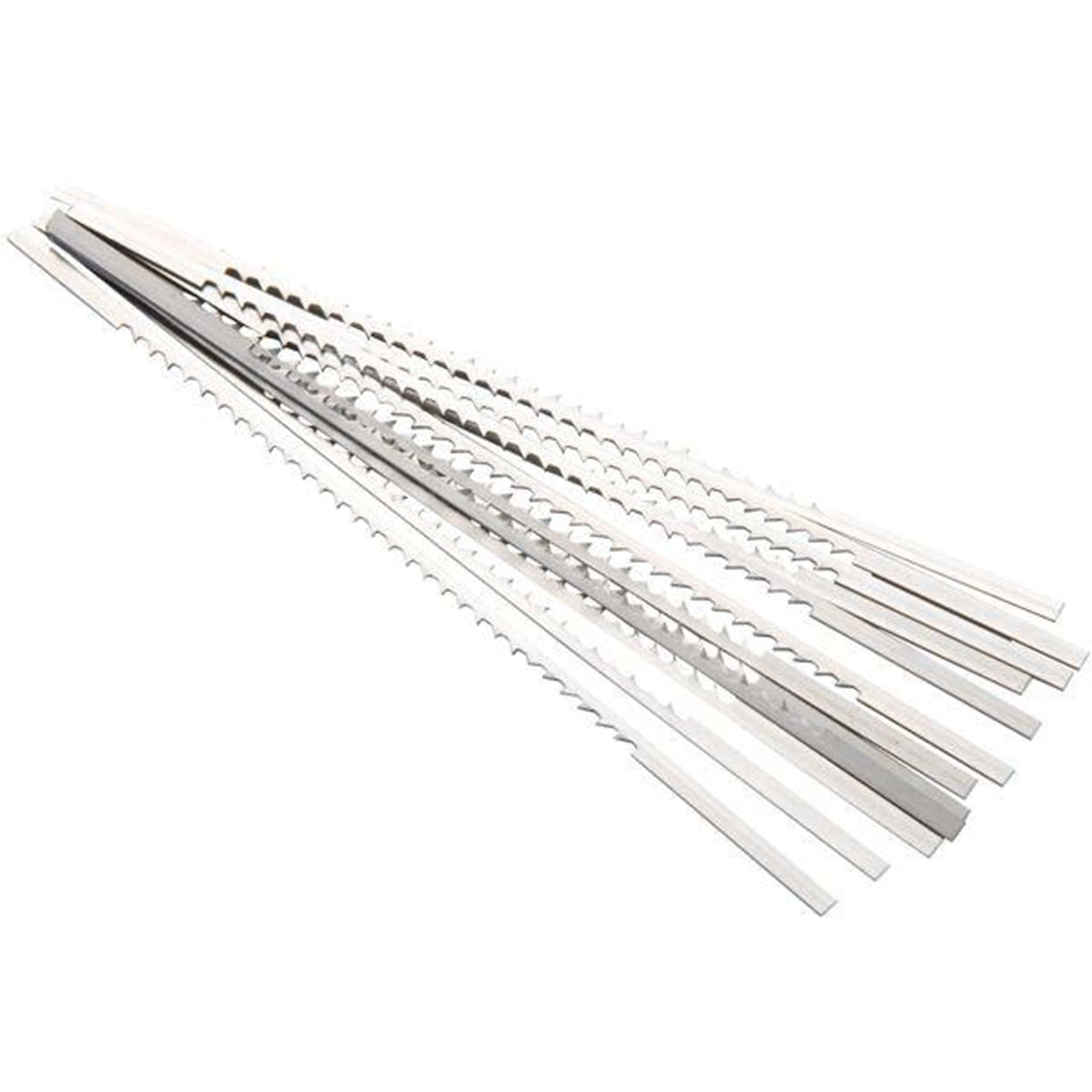 Reverse Tooth Scroll Saw Blade - .010" x .022" x #2/0 x 28/21 TPI - 12 Pack