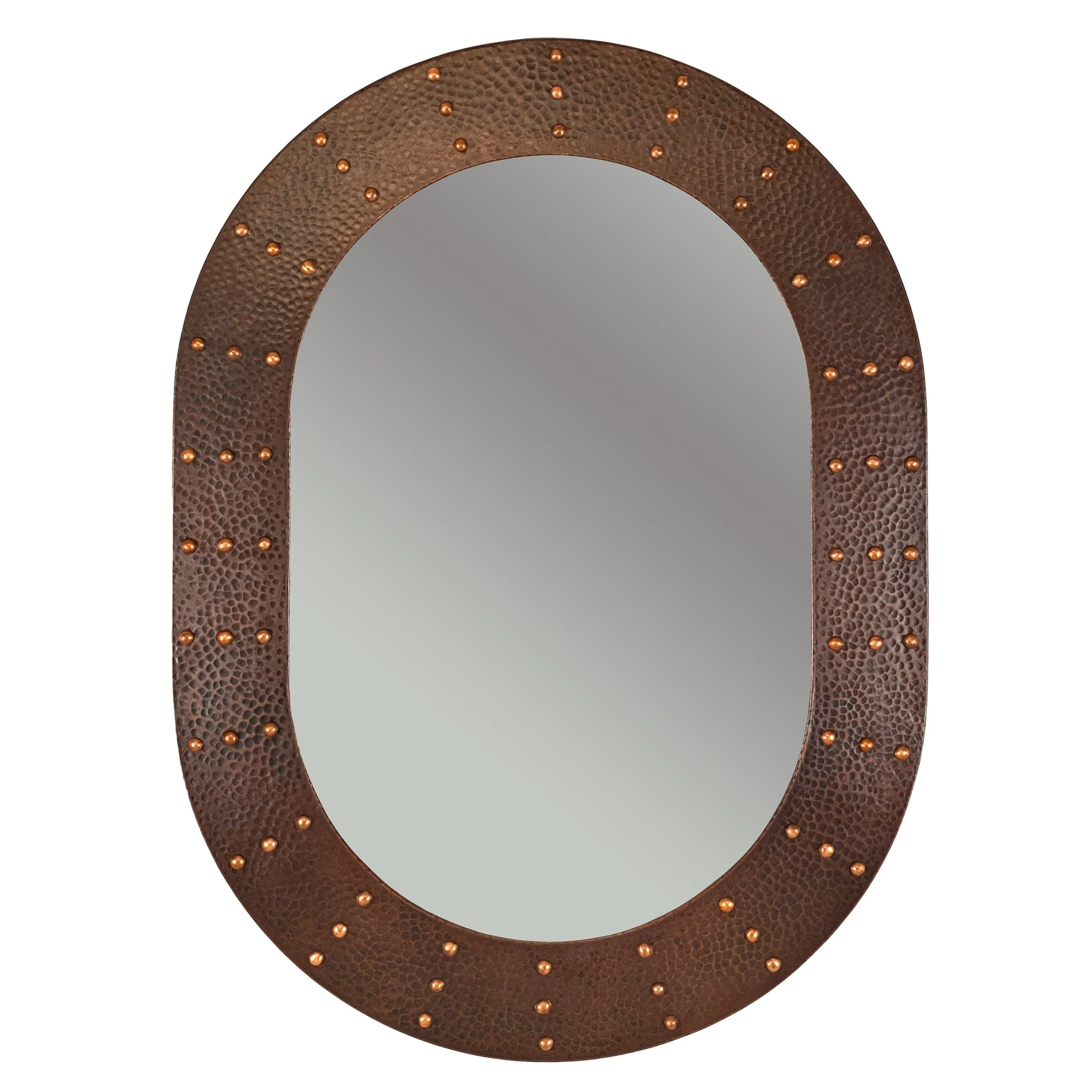 35" Hand Hammered Oval Mirror with Hand Forged Rivets