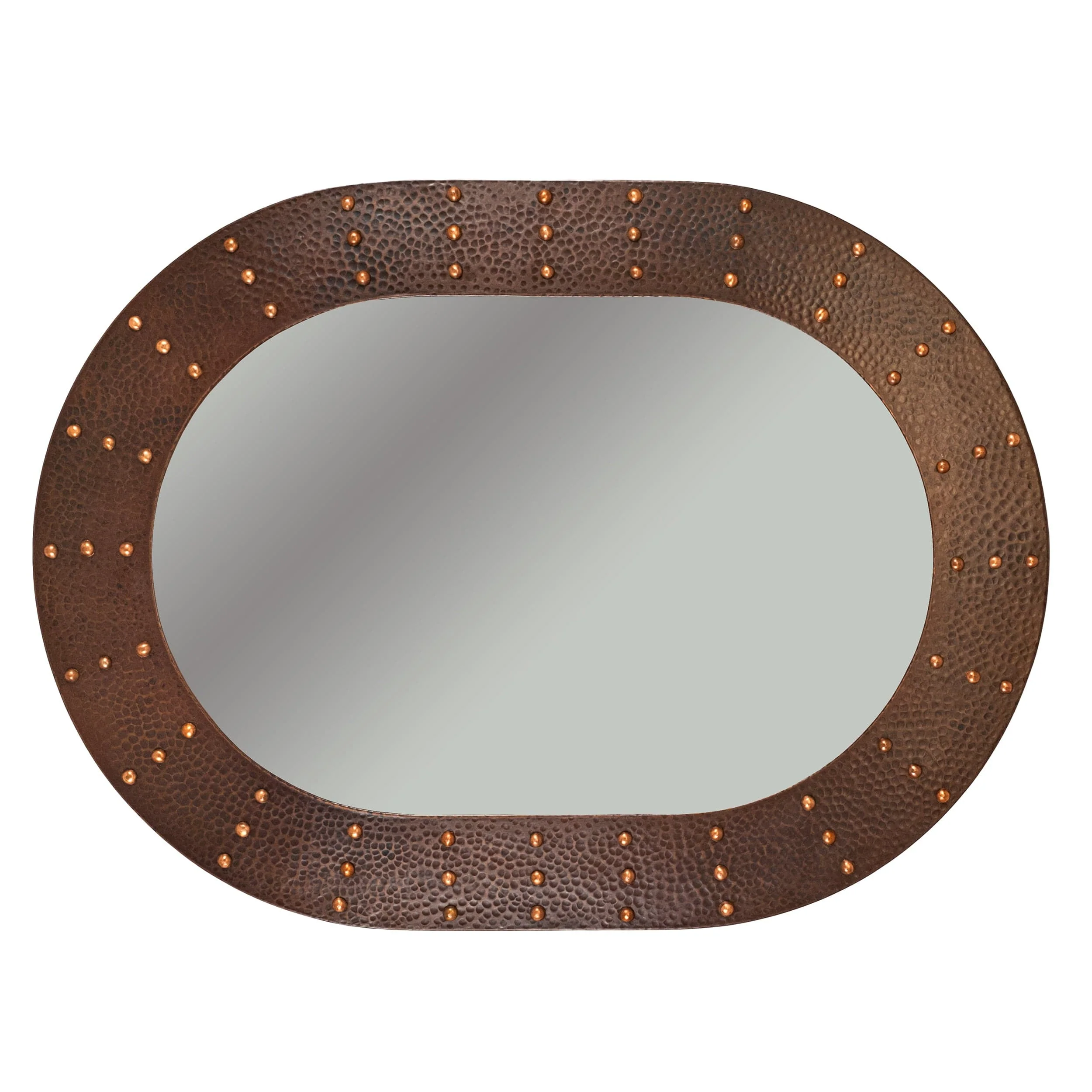 35" Hand Hammered Oval Mirror with Hand Forged Rivets - Image 2