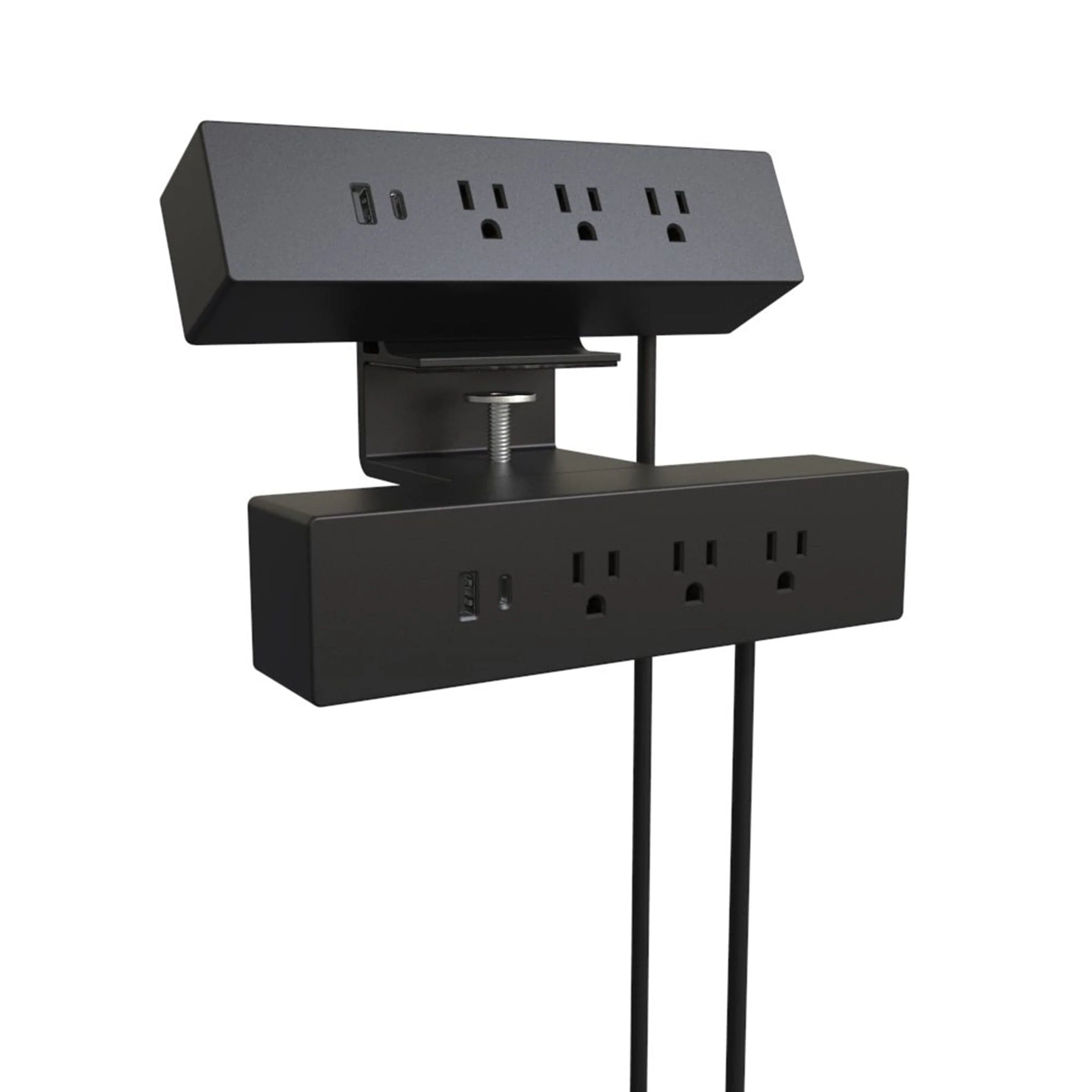 120V Dual Clamp-On Power Bar and USB Power Station Black