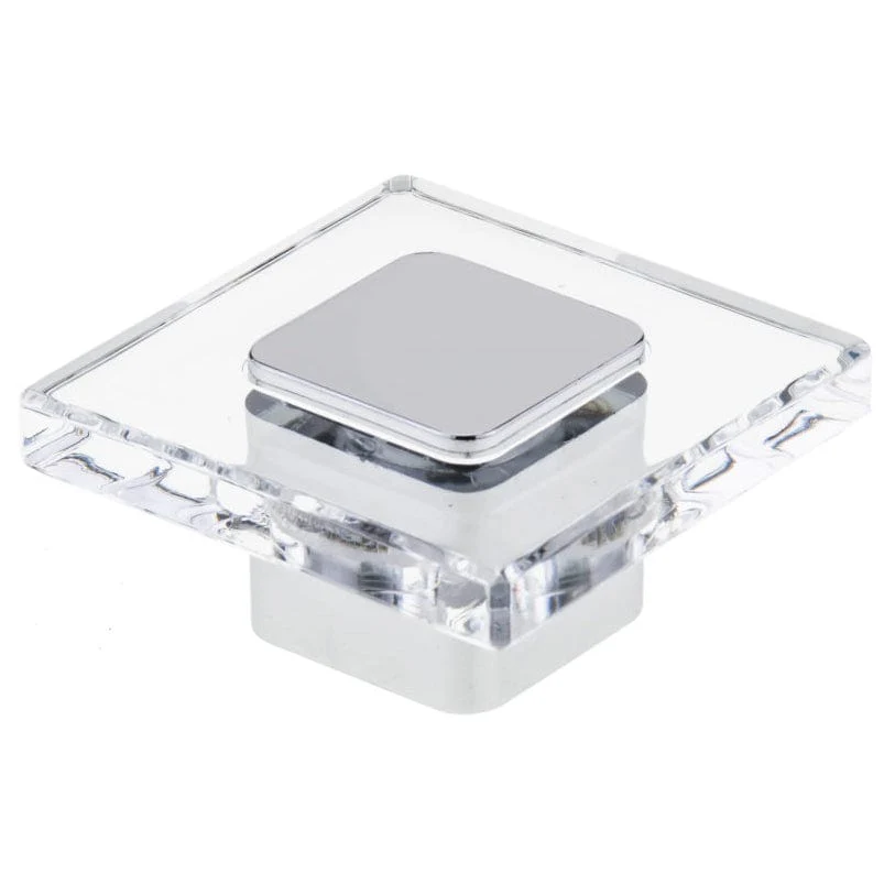 Contemporary Knob, 1-9/16" x 1-9/16", Chrome, Clear