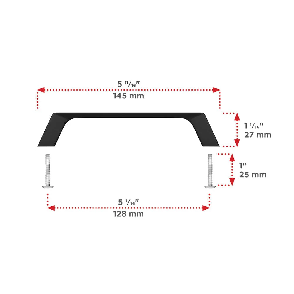 Contemporary Pull - 5-1/16" Center-to-Center - Matte Black - 5-23/32" L - Image 2