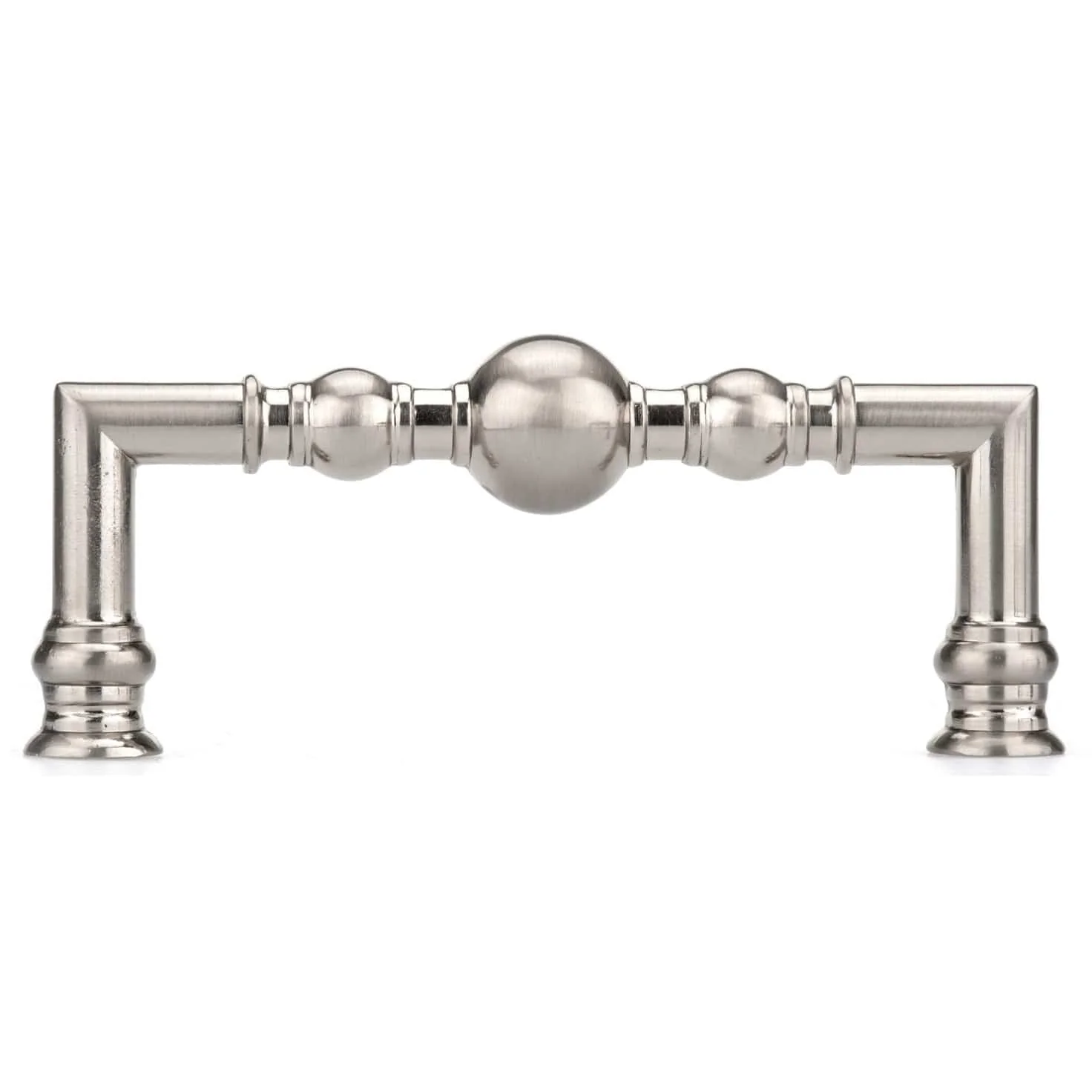 Traditional Metal Pull with Beads and Rings on Handle - 3-3/4" Center-to-Center - 4-3/8" OL - Brushed Nickel - Image 3