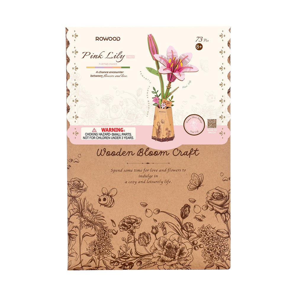 Pink Lily 3D Wooden Flower Model Kit - Image 4