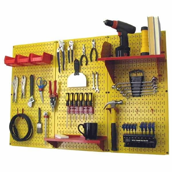 4' Metal Pegboard Standard Tool Storage Kit - Yellow Toolboard & Red Accessories - Image 2