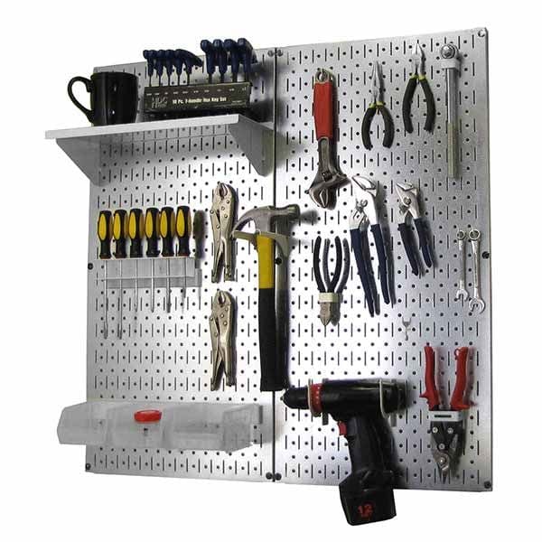 Metal Pegboard Utility Tool Storage Kit - Galvanized Steel Pegboard & White Accessories - Image 2